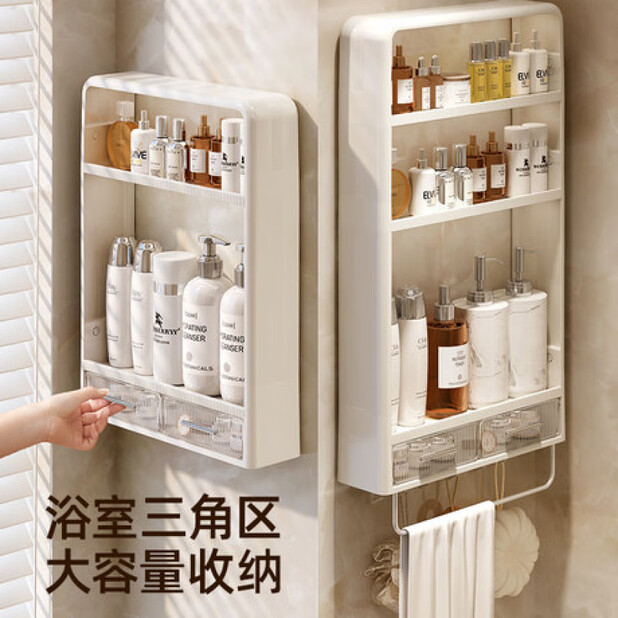 Adhesive Bathroom Shelf No Drill, Stainless Steel Wall Mounted Shelf with 3M Tape, Rust Free